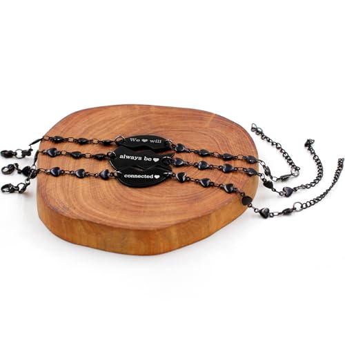Image of 3pc Puzzle Heart Pieces Bracelets for Women Adjustable Stainless Steel Black Heart Link Bracelet for Sisters Friend Family Friendship Gifts YA4838