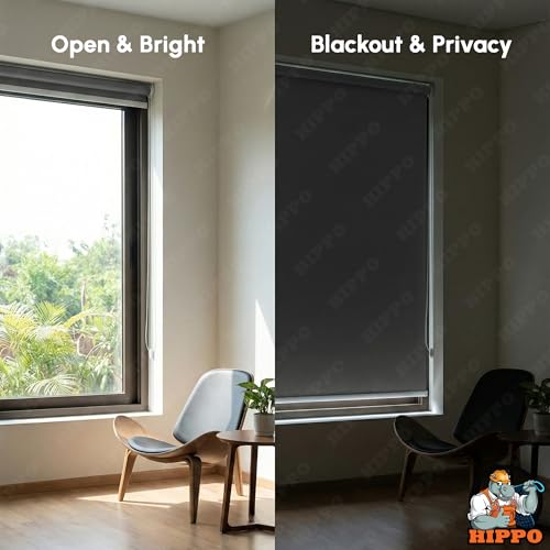 Image of HIPPO No Drill Blackout Blinds for Windows | No Tools, Light & Heat Blocking Blinds, UV Protection, Smooth Chain, Inside Mount, Ideal for Sun Exposed Areas (Dark-Grey, 3FTX5FT)