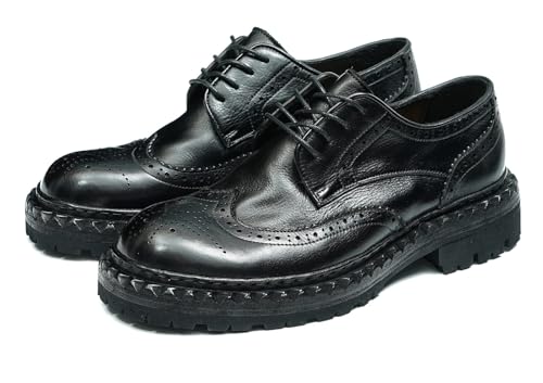 Santimon Men's Horsehide Wingtip Brogue Oxfords Dress Formal Shoes- Goodyear-Welt Leather & Rubber Sole, Full-Grain Cowhide Lining for Casual Business, Wedding & Events