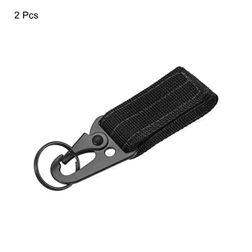PATIKIL Belt Keeper Key Ring, 2Pcs Nylon Webbing Strap Hanging Gear Buckle Key Chain Hook with Snap for Outdoor Camping Black - Image 3