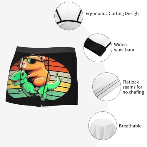 Capybara Riding A Tyrannosaurus Rex Underwear for Men Gifts Men's Boxer Briefs Breathable Underpants Fit Daily Wear​2