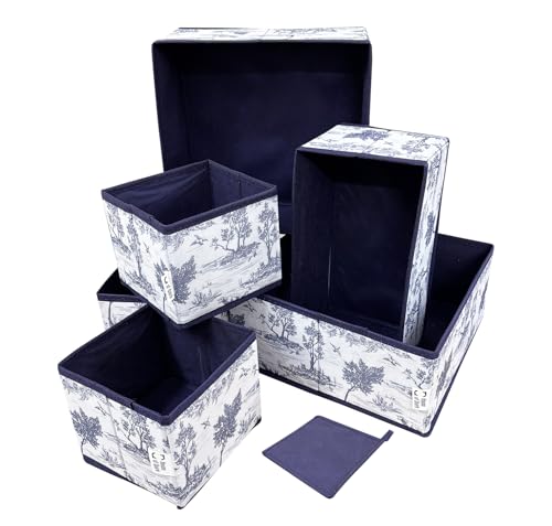 Image of House of Quirk Non-Woven Foldable Cloth Storage Box Closet Dresser Drawer Organizer Clothing Cube Basket Bins Containers Divider with Drawers for Underwear,Bras,Socks,Ties,Scarves,Set of 6(Greek Blue)