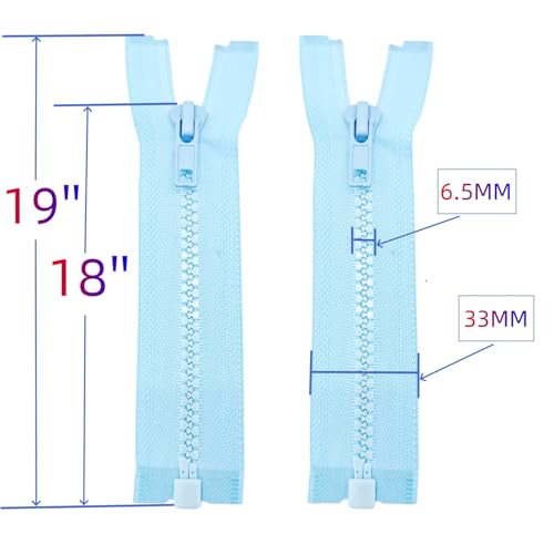 Image of MebuZip 2PCS #5 18 Inch Separating Jacket Zippers Resin Zipper Molded Plastic Zippers Bulk for Sewing Coat Jackets Clothes (Light Blue)