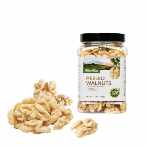 Naturebliss Premium Peeled Walnuts Halves, Skinless Raw Walnuts Texture, Sweet, Crisp, No Salt Added, Healthy Nuts Power Snacks Ideal for Salads, Baking and Cooking (3.5 OZ/Pack of 1)