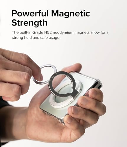 Image of Ringke Smart Ring Magnetic [360 Degree Rotation] Phone Ring Holder, Foldable Adjustable Finger Kickstand, Magnetic Cell Phone Grip Compatible with All iPhone & Android Smartphones - White