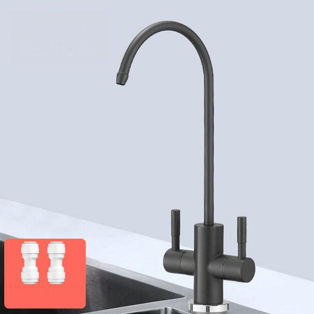 Water Filter Faucet Straight Drink Stainless Steel Double 1/4 Inches faucets for Water Purifier-Black