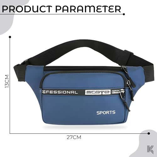 Image of Kraptick Premium Unisex Waist Bag for Men and Women - Stylish Fanny Pack, Chest Bag, Running Waist Pack (Blue)
