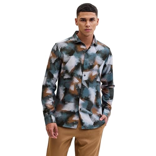 Image of SNITCH Casual Wear Full Sleeve Textured Abstract Shirt