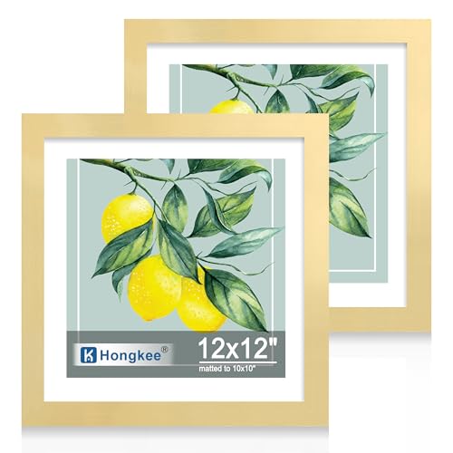 Hongkee 12x12 Picture Frame Set of 2, Real Glass and Wood Frame, Mat 10x10