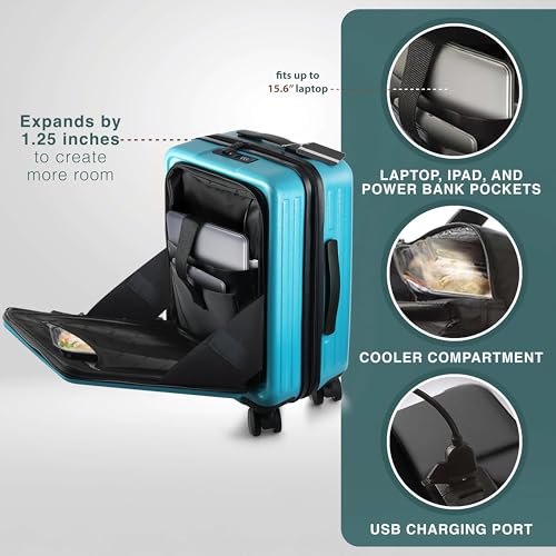 Image of Luggage Sets 3 Piece, 20 Inch Carry on Luggage and 24 Inch Suitcases with Wheels Spinner, Durable Hard Shell Suitcase Set, Expandable Travel Suitcase, Teal