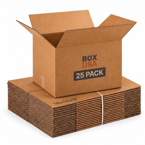 BOX USA Shipping Boxes 16'L x 10'W x 6'H, 25-Pack Medium Corrugated Cardboard Boxes for Shipping, Mailing, Packing, Packaging and Storage