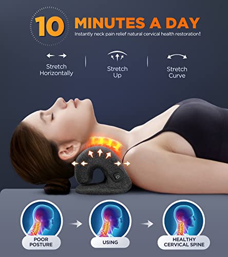 Tinhin 3S Heated Neck Stretcher For 9X Pain Relief, 3X Larger Graphene Heating Area W/Magnetic Therapy Case, Cervical Traction Device Pillow, Neck And Shoulder Relaxer Support For Tmj Spine Alignment #TOP1