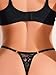 Women Lace Thongs G-String Sheer Panties Underwear with Leg Ring (Pure Black, Large)