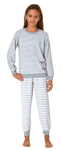 Normann Mädchen Schlafanzug, Frottee Pyjama mit Bündchen und...