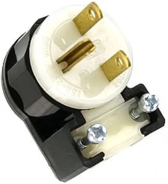 Leviton 15 Amp, 250 Volt, Industrial Grade, Angle Plug, Straight Blade, Grounding, 5666-CA, Black-White