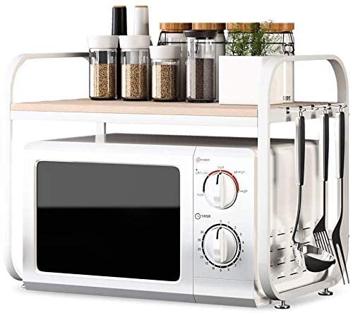 OGFC 28300 Single-Sided Microwave Oven Holder White Metal Kitchen Storage Rack Wooden Panel Lxwxh (58X37X45Cm)