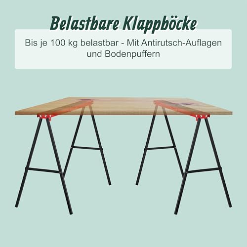 Relaxdays Arbeitsbock, 2er Set, klappbar, 100 kg, HxBxT: 78 x 100 x 49 cm, Allzweckbock Werkstatt, Stahl, rot/schwarz