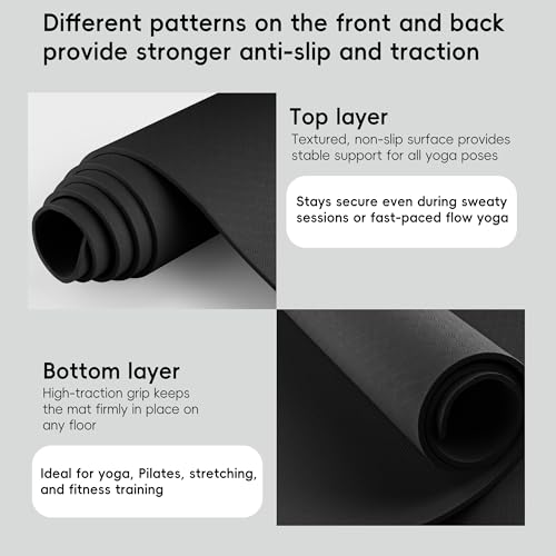 Wimwum Extra Wide Yoga Mat 72" x 32", 11mm Non Slip TPE Exercise Mat with Carrying Strap, Large Workout Mat for Yoga, Pilates, Stretching, HIIT & Home Gym, black by Wimwum - Image 3