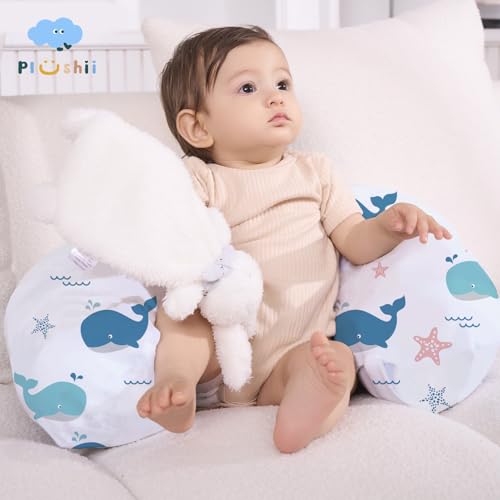 Image of Plushii Nursing Pillow for Breastfeeding, Soft and Supportive Breastfeeding Pillow for Mom and Baby, Cute Feeding Pillow with Removable Cover for 0-12 Months, Whale