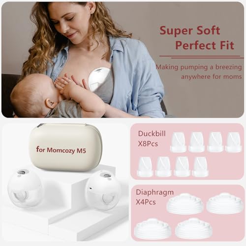 Image of 12PCS M5 Breast Pump Replacement Parts, 8pcs Silicone Duckbill Valve & 4pcs Silicone Diaphragm Compatible with Momcozy M5 Wearable Breastpump, Mom Cozy Breastfeeding Essential Accessories