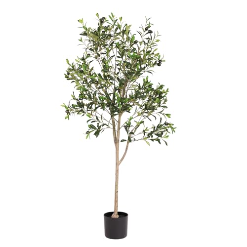 Azoco 5ft Artificial Olive Tree, 5 Feet Tall Faux Potted Plant Fake Olive Tree with Realistic Branches and Fruits for Home Office Living Room Indoor Décor