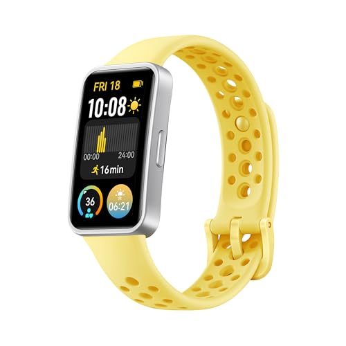 Huawei Band 9, 1.47”AMOLED,Larga Duración de 2 semanas, Ajuste de Brillo automático, Mayor precisión de medición,Altamente Compatible,100 Modos de Entrenamiento Diferentes,Amarillo【Exclusivo Amazon】