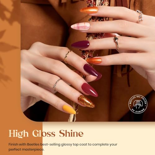 Image of Beetles Fall Gel Nail Polish Set - 6 Colors Burgundy Brown Yellow Glitter Orange Gold Nail Polish Saok Off UV LED Home DIY Manicure Nail Art Gift for Women Golden Blessing