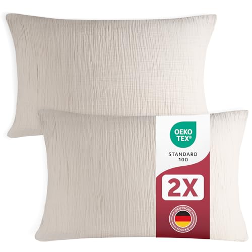Blumtal Musselin Kissenbezug 40x80 cm 2er Set - OEKO-TEX zert. Musselin...