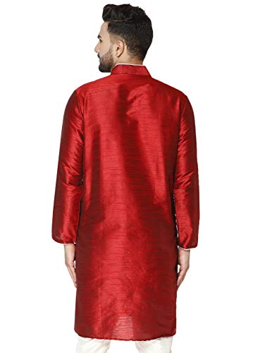 Image of Men's Art Silk Woven Design Long Kurta Mandarin Collar Straight Shirt