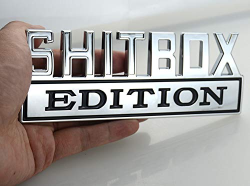 Image of EmbRoom 1Pc Big Size SHITBOX Edition Emblem 3D Badge Nameplate Decal Stickers Replacement for GMC Chevy Silverado 150 250 350 Car Truck (Chrome Black)