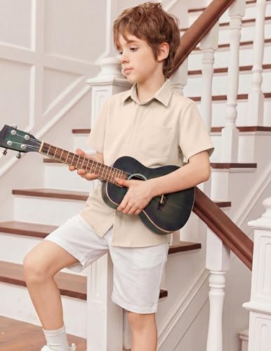 Image of Arshiner Boys Short Sleeve Dress Shirts Solid Button Down Shirts | formal Uniform School Shirt, for 4-12 Years, Hidden Buttons, with Chest Pocket, Regular Fit, Summer Tee top for Kids