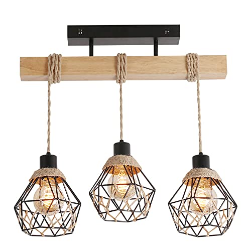 Luminaire suspendu triple E27 en métal noir style rétro industriel américain