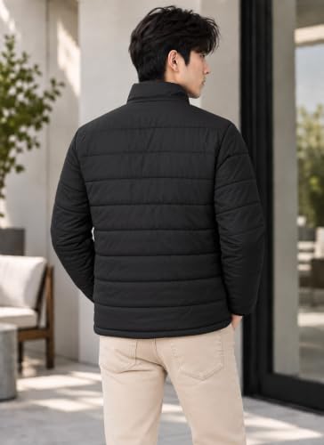 Image of TAGAS JACKET|mans Winter Puffer Jacket| Men's Solid Black Quilted Puffer Jackets | Lightweight Warm Winter Wear | Full Sleeve Front Zip Closure | Casual Outdoor Travel Jacket for Men