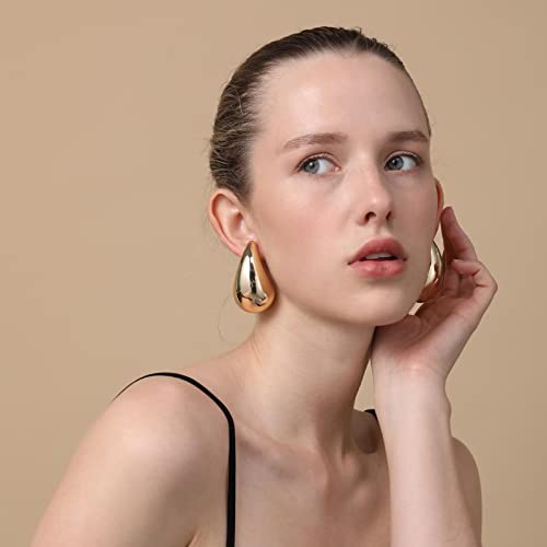 Apsvo Chunky Gold Hoop Earrings For Women Girl Drop Earring Dupes Extra Large Big Earrings Lightweight Hypoallergenic Gold Plated Earrings Fashion Trendy Jewelry #TOP4