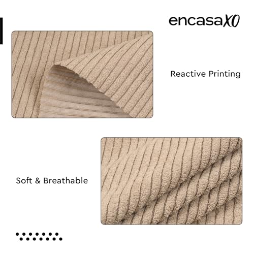 Image of Encasa XO Corduroy Fabric by the Meter, 59 inch Wide Premium 238 GSM Polyester Upholstery & Sewing Material, Soft Ribbed Khaki Fabric for Sofa /Cushion Covers, Trousers, Curtains & DIY Crafts