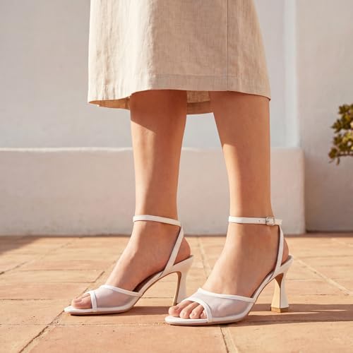 Image of Susanny High Heels for Women Pointed Open Toe Strappy Chunky Block Heels Ankle Strap Stiletto Kitten Heeled Sandals Wedding Bridal Party Prom Sexy Dress Shoes