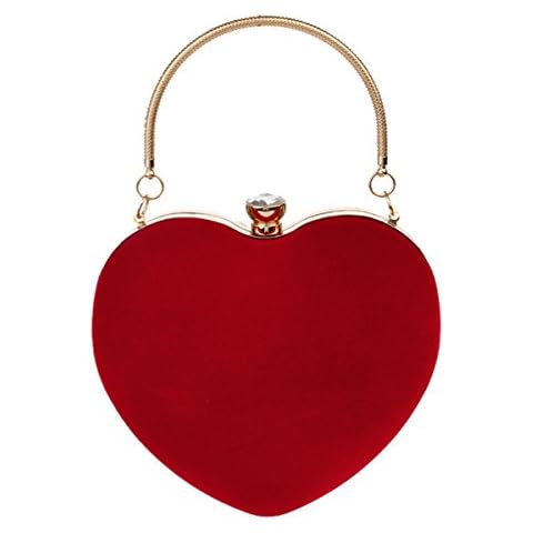 Meliya Women Heart Shaped Clutch Handbag Suede Shoulder Crossbody Purse Evening Pom Party Bag,Red Cover