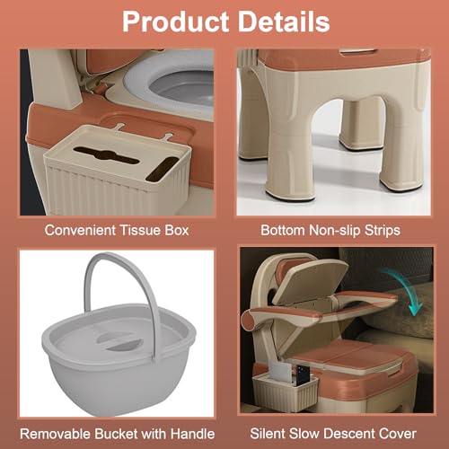 Regulowane krzesło toaletowe dla seniorów - Bedside Commode z 18,5-calowym ultra-szerokim siedziskiem do użytku domowego