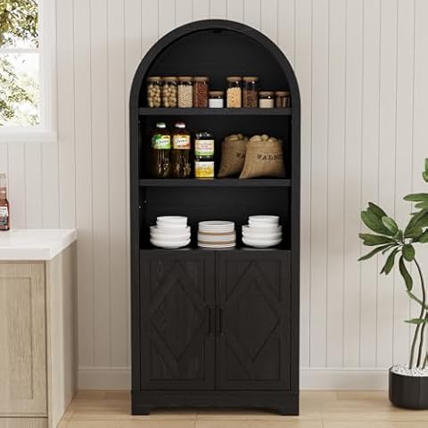 70" Modern Arched Black Oak Cabinet Cover