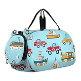 Reisetasche für Jungen, Wochenendtasche, fröhliche Blumen, Sonne, blauer Himmel, Reisetasche, Fitnessstudio, Reisetasche, Kindergepäck, Bunte Transportfahrzeuge, blau, Classic