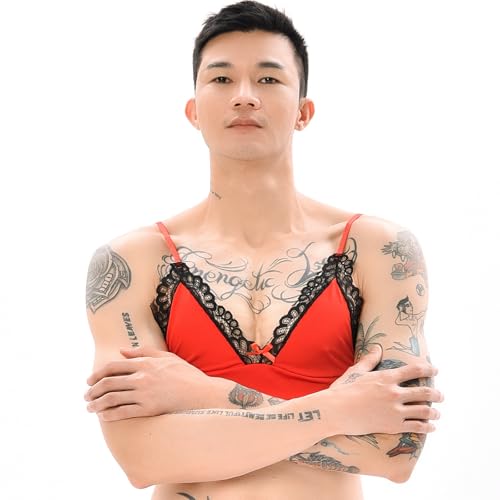 Men's Sissy Bikini Crossdressing Lingerie Set 2PCS Lace Sissy Bra and Thong Underwear4