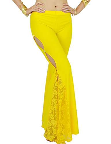 Astage Woemn Lace Side Split Pants India Dance Trousers Arabic Dance Wear Yellow