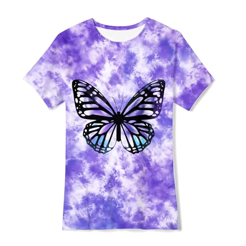 Image of SunFoucs Girls Kids Shirts Size 5-12 Tie Dye Casual Tshirt Short Sleeve Crewneck Tee Top | Short Sleeve Rainbow Tee Top