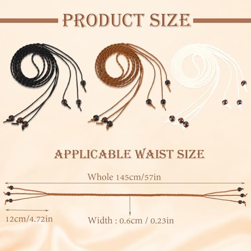 simarro 3 Stück Damen Dünne Geflochtene Taille Gürtel, Geflochtener Schmaler-Gürtel Damen Flechtgürtel Dekorativen Taillengürtel Gürtel für Kleid