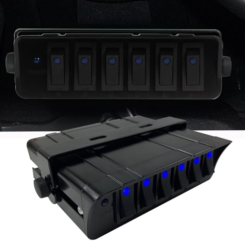 6 Gang Rocker Switch Box SPST On/Off Rocker Toggle Switch Panel 30Amp Max 12 AWG Wires 12V DC for Jeep Boat Truck Offroad RV SUV 12V-24V