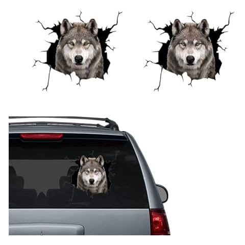 Wolf Car Decals Crack Animal Car Body Stickers Cool Vinyl Window Clings 2 Pcs Realistic Refrigerator Farm Truck Auto Decoration Cover
