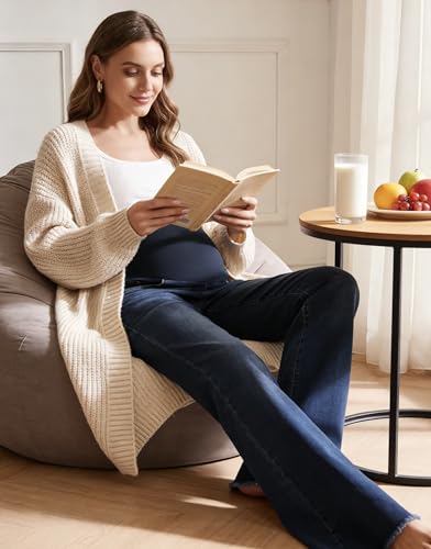Image of GLAMIX Women's Stretch Maternity Bootcut Jeans with Pockets Over The Belly Bell Bottoms Flare Denim Pants Pregnancy Clothes