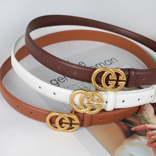 Image of Women's Fashion Classic Metal Buckle Leather Belt with Jeans Dress