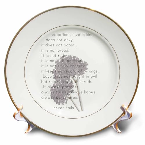 3dRose cp_56229_1 Love is Patient, Love is Kind Verse with Lavender Flowers Inspirational Porcelain Plate, 8-Inch