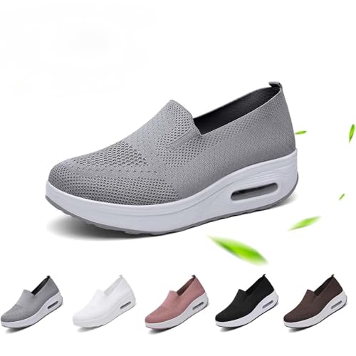 Tenis ortopédicos para mujer con soporte de arco, plataforma de malla transpirable, zapatos deportivos para mujer con amortiguación de aire, zapatos para caminar, gris, 39.5 EU